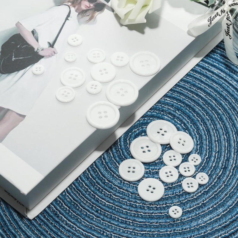 Lilaly 100 pcs White Buttons for Crafts Buttons, Button DIY Buttons, Mixed Sewing Buttons, 5 Sizes of White Round Mixed Buttons Suitable for for Crafts, Coats, Shirts, Pants, Shorts and More (White) - Image 5